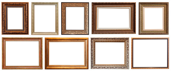 frames set painting isolated on white background gold silver