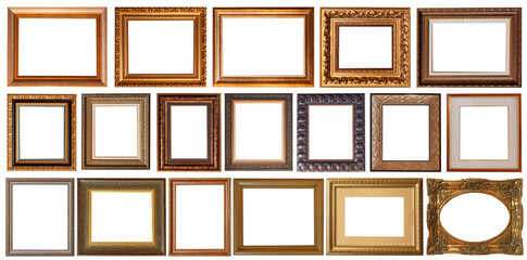 picture frames isolated on white background set antique gilded gold