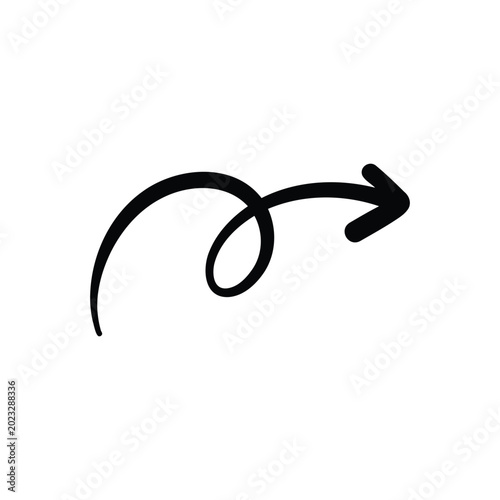 Hand Drawn Swirl Arrow Right SVG Icon – Sketch Style Decorative Curl Vector