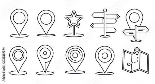 Foto Collection of navigation and location pin icons.