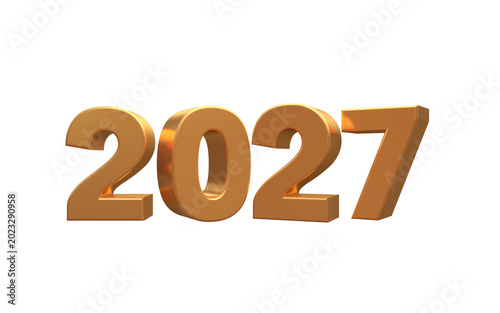 Happy new Year 2027 3D golden Rendered Text 4K PNG