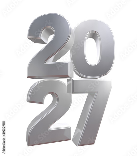 Happy new Year 2027 3D silver Rendered Text 4K PNG