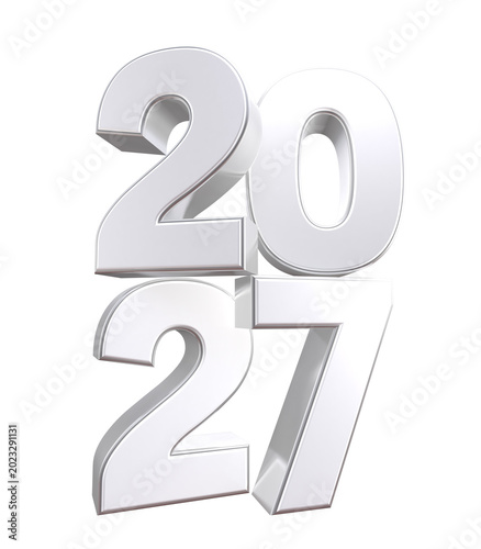 Happy new Year 2027 3D silver  Rendered Text 4K PNG