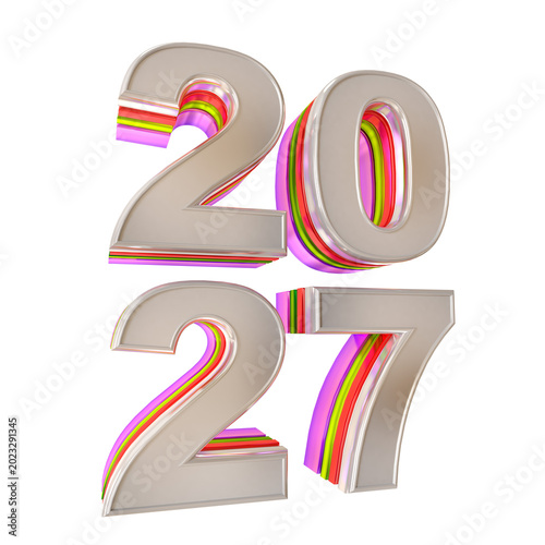 Happy new Year 2027 3D colorful Rendered Text 4K PNG