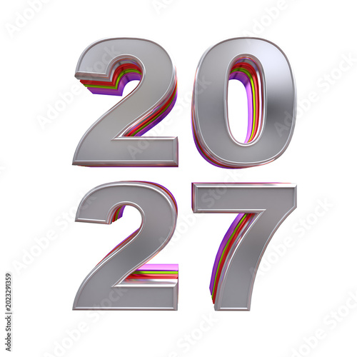 Happy new Year 2027 3D colorful Rendered Text 4K PNG