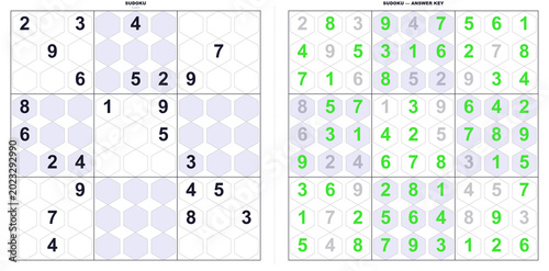 Obraz na płótnie Expert level Sudoku puzzle and answer key layout