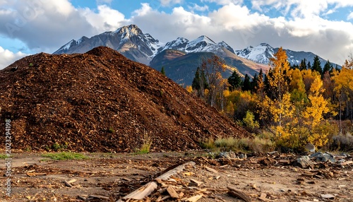 Large pile of wood chips mountains.