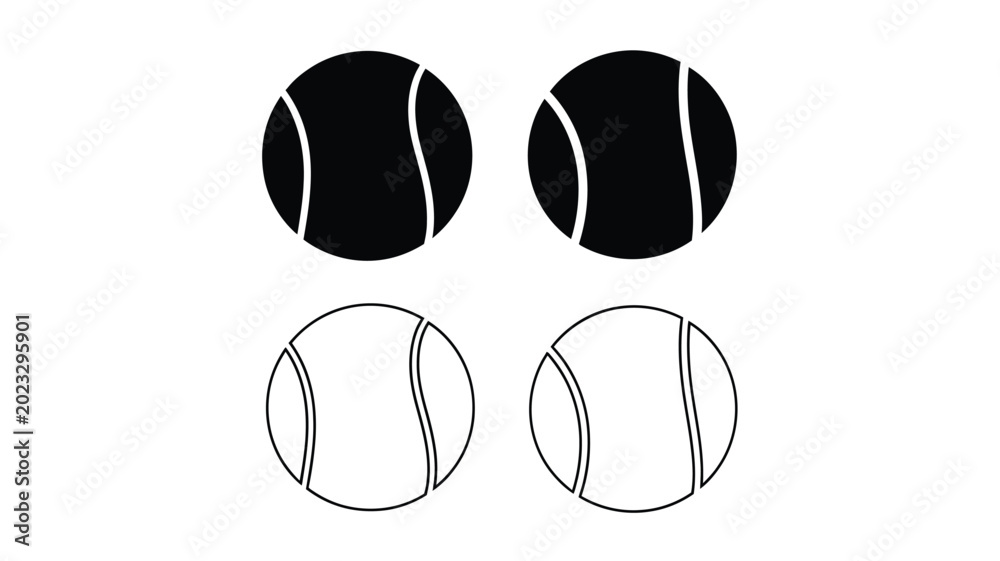 Fototapeta premium Tennis balls in black fill and outline simple silhouette