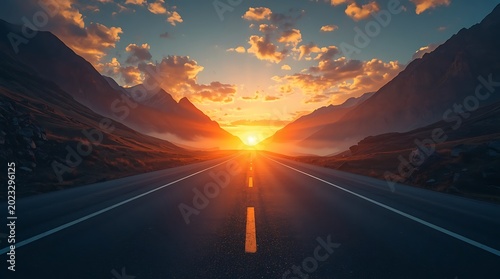 Cinematic Alpine Highway with Golden Sun Rays and Misty Mountain Valleys