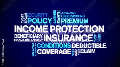 income protection insurance animated word cloud-text design animation tag kinetic typography seamless loop.