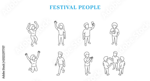 Canvas Print Isometric Festival People Vector Set Music Concert Crowd Characters Cheering Dan