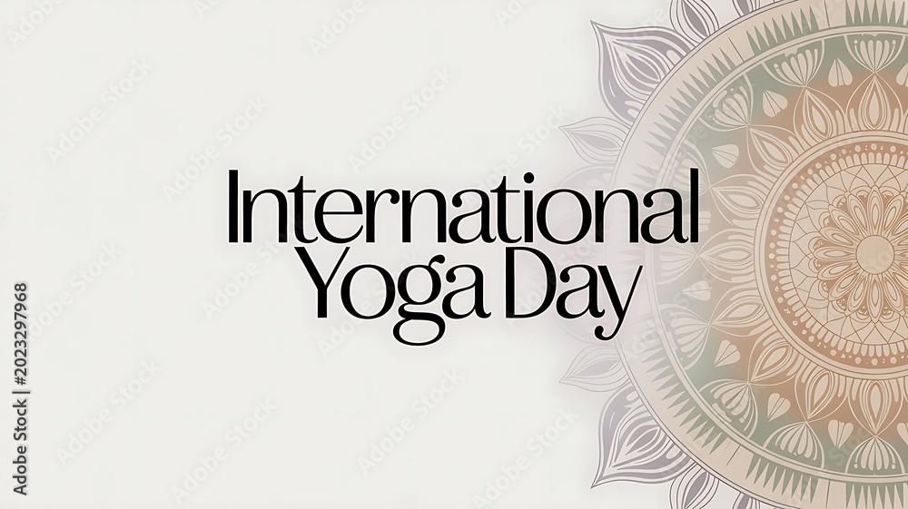 Fototapeta premium International yoga day text with ornate mandala detail health and wellness mental health physical health international holiday zen art meditation spirituality wellness mindfulness typography