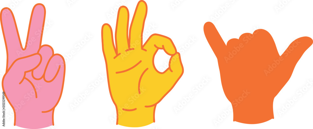 Fototapeta premium colorful hands making gestures on isolated white background