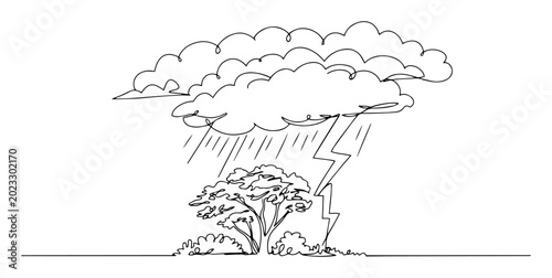 Foto storm with lightning and rain simple sketch monoline