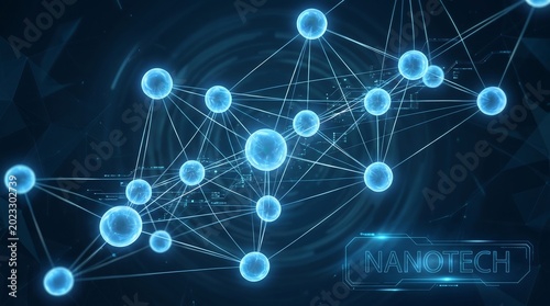 An abstract blue technology background featuring molecular structures and networking connections symbolizes global communication and scientific innovation in the digital web