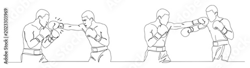 Konstfotografi boxers exchanging punches line art vector