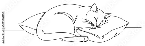 Принти на полотні cat sleeping on pillow oneline vector