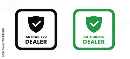 Fotografie authorized dealer badges with shield and checkmark black and green versions isol