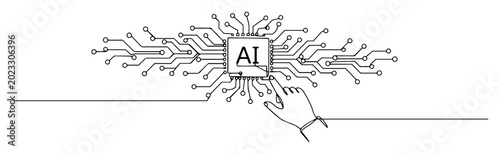 Bild auf Leinwand hand activating ai chip in neural network system