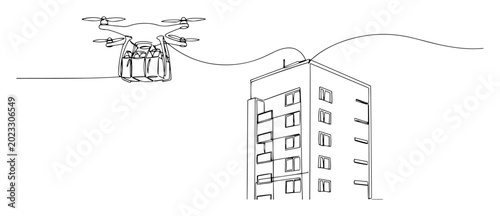 Obraz na płótnie drone delivering package to residential building