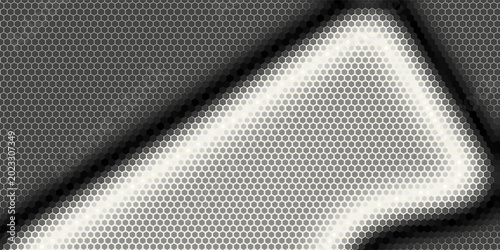 Foto background design with white, grey, and dark brown gradient hexagon pattern surface