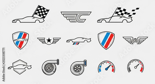 Fotografie Collection of automotive racing and speed related icons and symbols