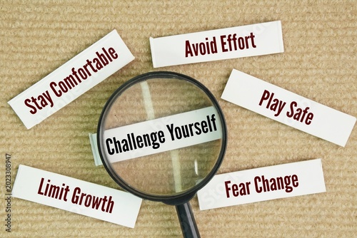 Quadro su tela Words opposite to Challenge Yourself are Avoid effort, Stay comfortable, Play safe, Limit growth, Fear change