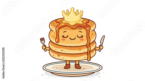 Cute Cartoon Pancake Character Wearing a Golden Crown.