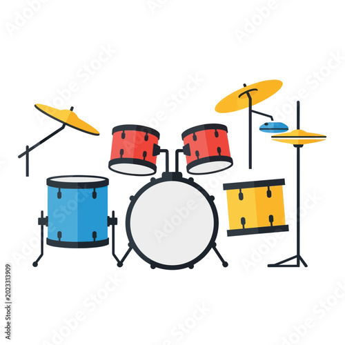 Tableau sur toile Colorful Drum Kit, Music Instrument, Rock Band Equipment, Isolated on White