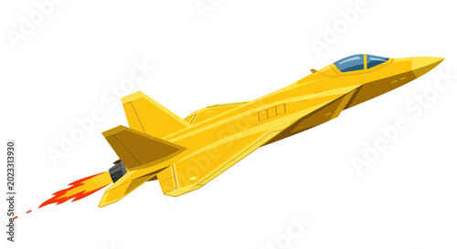 Schilderij op canvas Golden Fighter Jet Ascending with Fiery Exhaust