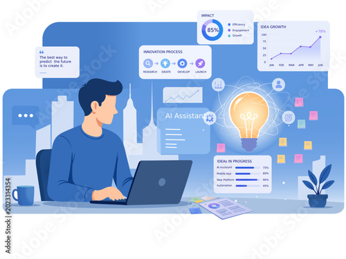 Creative Idea and Innovation Team Brainstorming Illustration