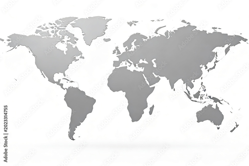 Fototapeta premium Gray world map on white background