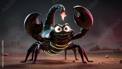 Cartoon Scorpion with Glowing Eyes and Stinger
