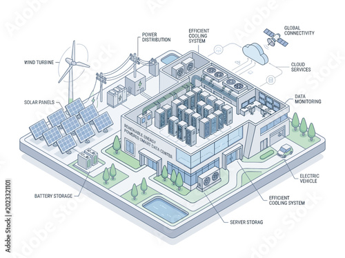 Quadro su tela Isometric illustration of modern smart data center with cloud computing and netw