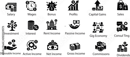 Tableau sur toile financial, icons, income, investment, money, business, salary, wages, bonus, pro