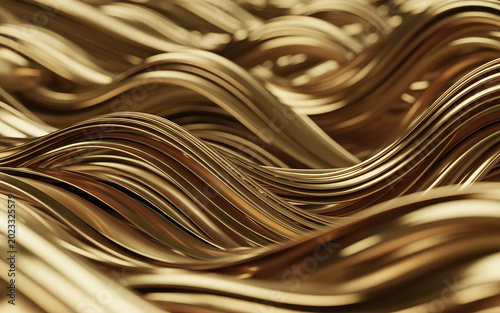 Luxury Abstract Golden Ribbon Waves with Metallic Texture