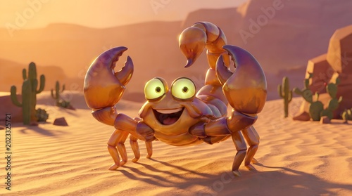Funny Cartoon Crab-Scorpion Hybrid in Desert