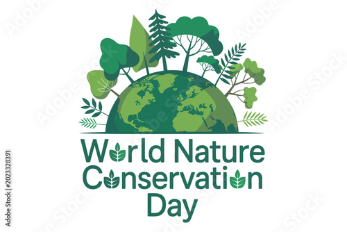 Illustration Of A Green Planet Earth Surrounded By Lush Trees And Foliage For World Nature Conservation Day Concept