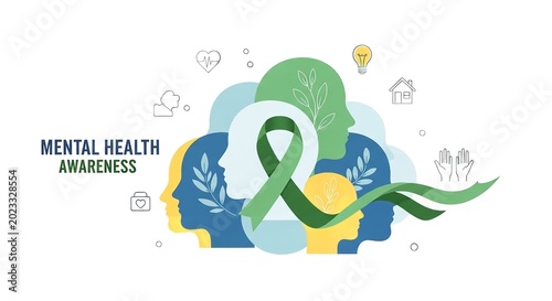 Mental Health Awareness Ribbon with Earth Globe and Hands in Supportive Gesture