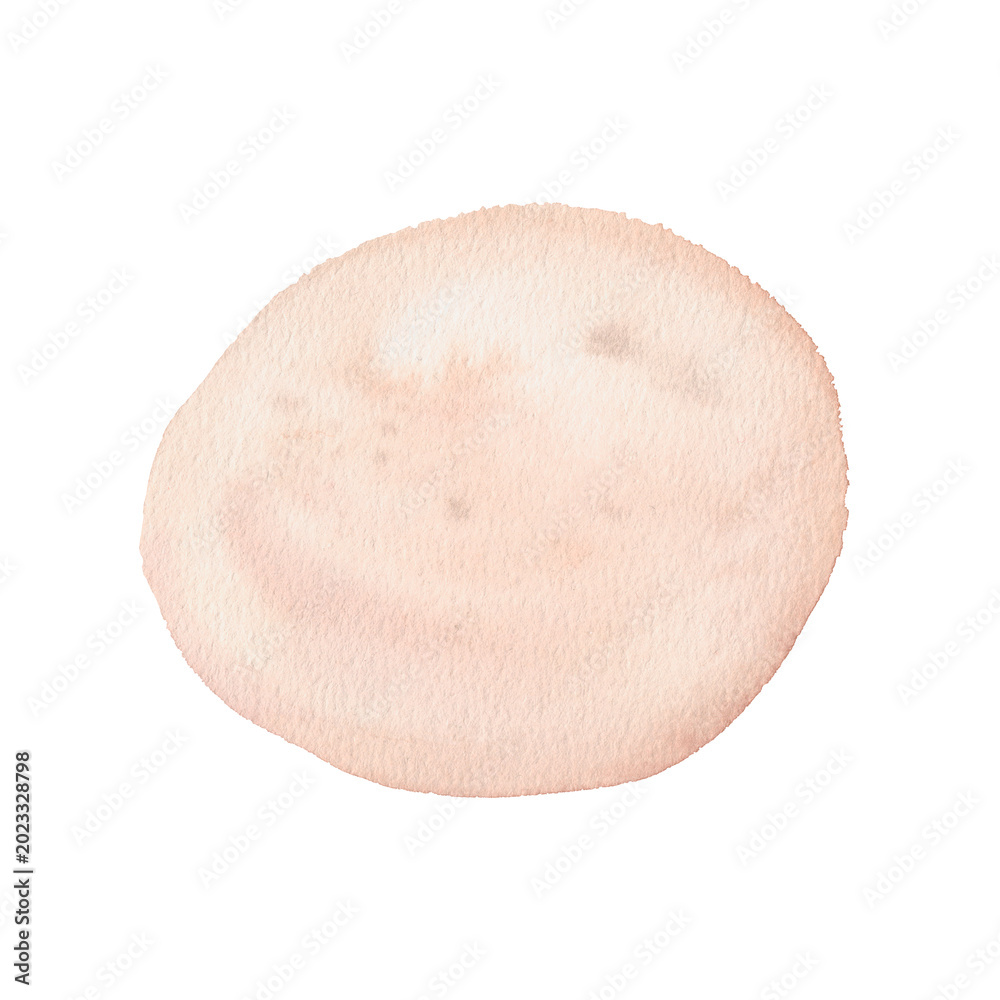 Fototapeta premium Beige watercolor spot with soft uneven edges on a white background. Illustration of an abstract paint spot. Baby shower set. Perfect for invitations, posters, packaging, templates, scrapbooking.