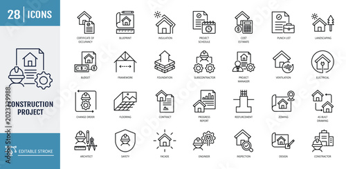 Εκτύπωση καμβά Construction project icon set