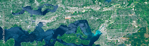 Εκτύπωση καμβά Seattle Metropolitan Area and Puget Sound in the USA Viewed from Space – Coastli