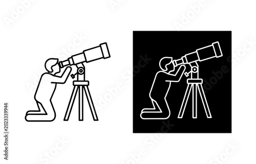 Astronomy Icon, Telescope Observation, Stargazing Vector Art, Science Exploration Graphic