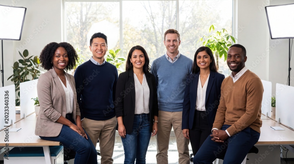 Fototapeta premium Diverse business team portrait in modern office with natural light