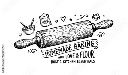 Obraz na płótnie Untitled designCute Rolling Pin Doodle Kitchen Utensil Vector Illustration - 1