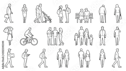 Architectural CAD Human Entourage Blocks with Walking Standing Cycling and Group Interaction Poses