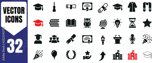 Foto Education vector icons set 32 symbols for learning and graduation