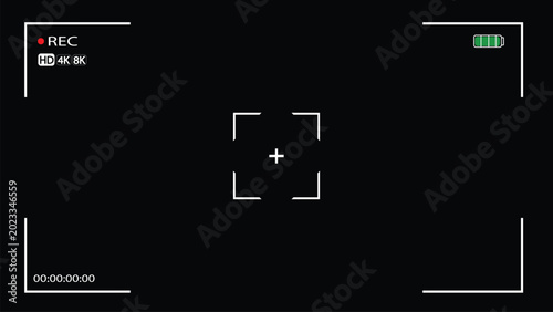 Camera Viewfinder Overlay Frame on Black Background | Recording Screen Interface