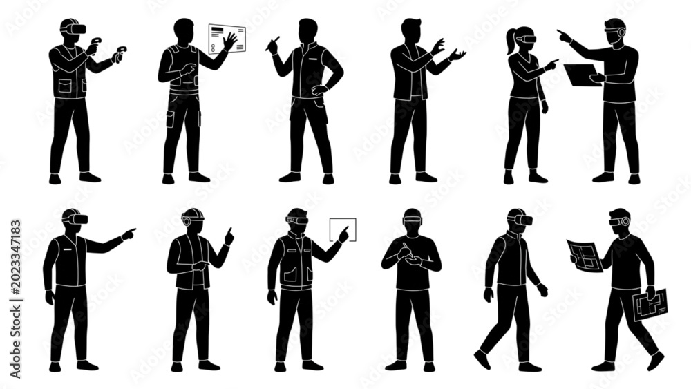 Fototapeta premium Metaverse Architect Silhouette Collection – Virtual World Design and Digital Planning Set