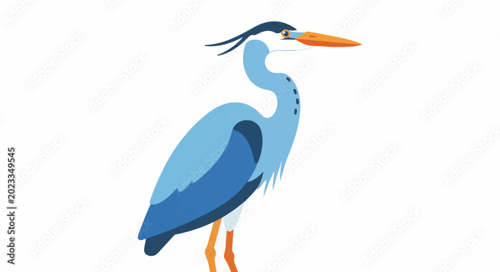 Obraz premium Stylized blue heron with orange beak and legs against white